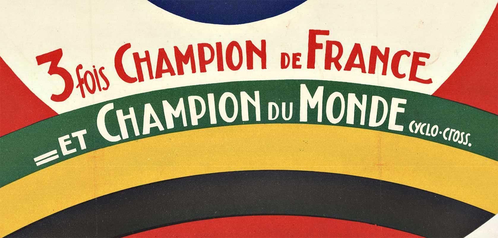 Affiche vintage de course de bicyclettes « Terrot, 1952, 3 fois Champion de France » en vente 1