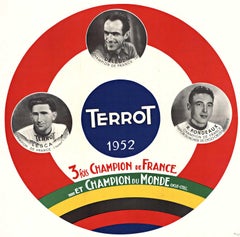 Original "Terrot, 1952, 3 fois Champion de France" vintage bicycle racing poster