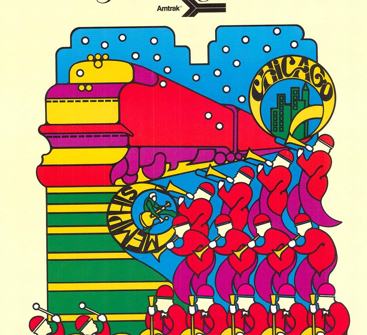 Original “The City of New Orleans” Amtrack railroad travel poster.  The only thing that separates Chicago from New Orleans is your imagination.   Archival linen backed in excellent, Grade A condition.   Ready to frame.
The poster's headline reads: