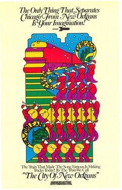 Cartel de viaje de época original de Amtrak "La ciudad de Nueva Orleans
