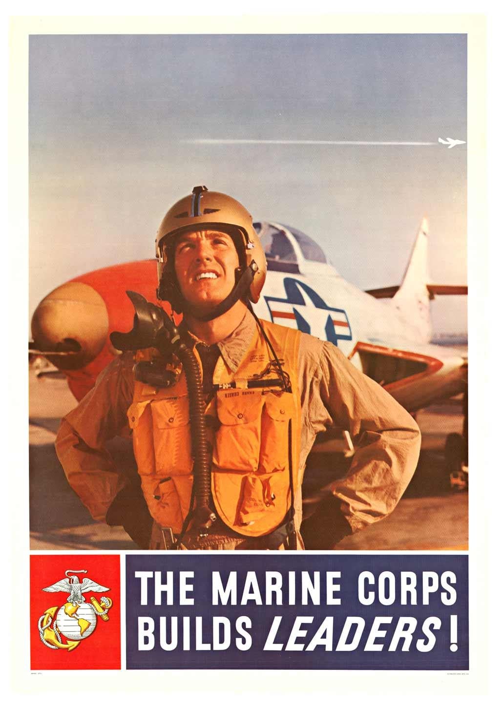 Original "The Marines Corps Builds Leaders!" Vintage-Poster, Leinenrücken