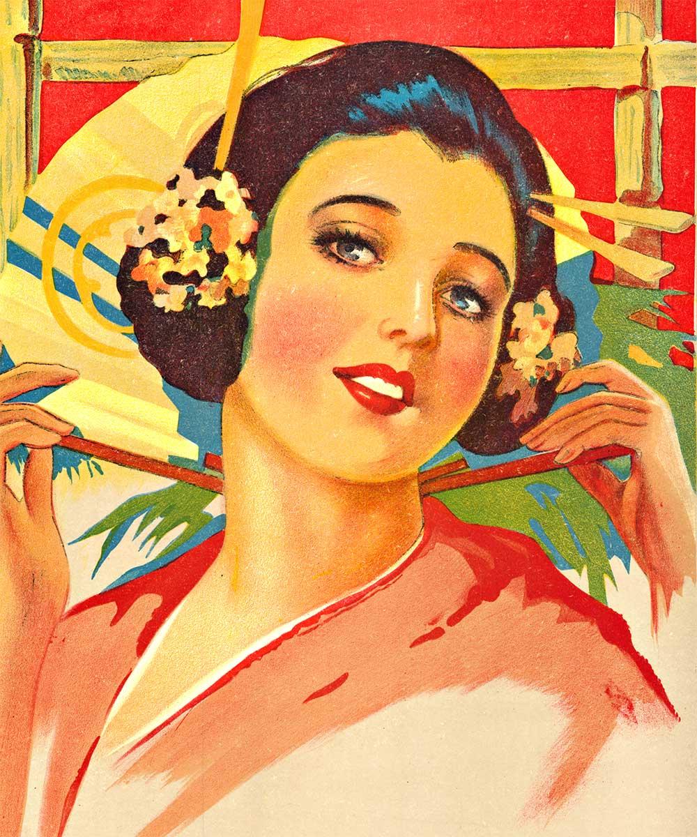 Affiche de théâtre originale « The Mikado ou, The Town of Titipu » - Orange Landscape Print par Unknown