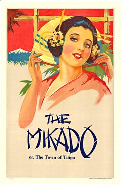 Poster teatrale litografico d'epoca originale di "The Mikado o, La città di Titipu