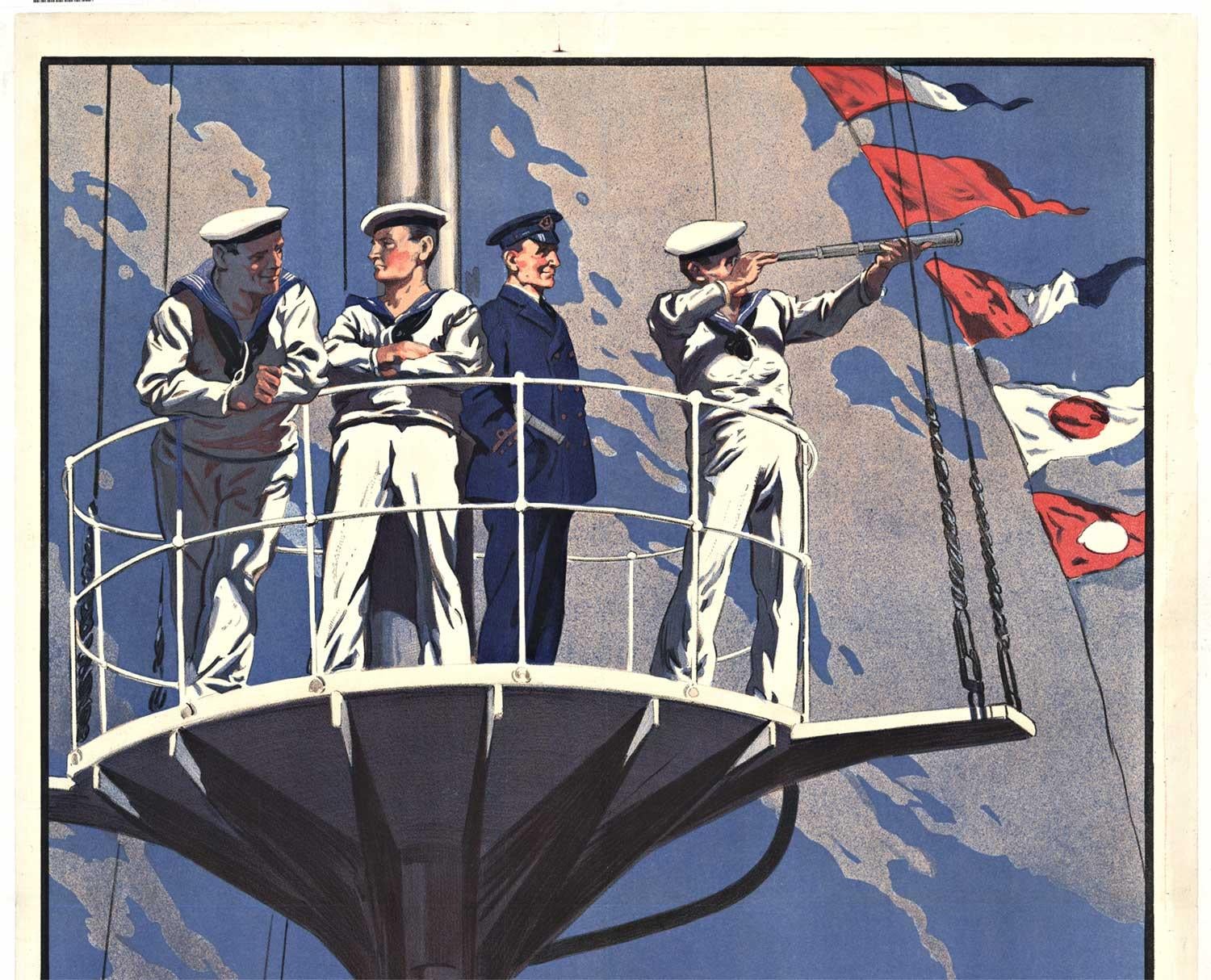 Originalplakat „The Navy Wants Men“ aus dem Jahr 1917  Britisch und kanadisch (Amerikanische Moderne), Print, von Unknown