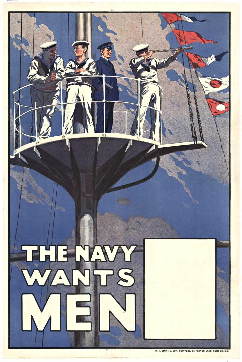 Original "The Navy Wants Men" vintage 1917 poster  British & Canadian