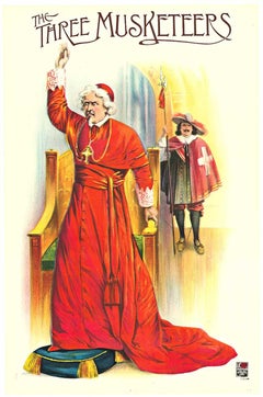 Cartel de teatro litográfico de época original de "Los tres mosqueteros