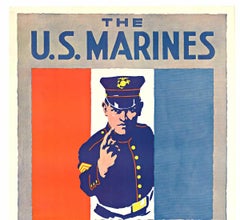 Affiche de recrutement militaire d'époque "The U. S. Marines Want You" (Les Marines américains vous veulent)