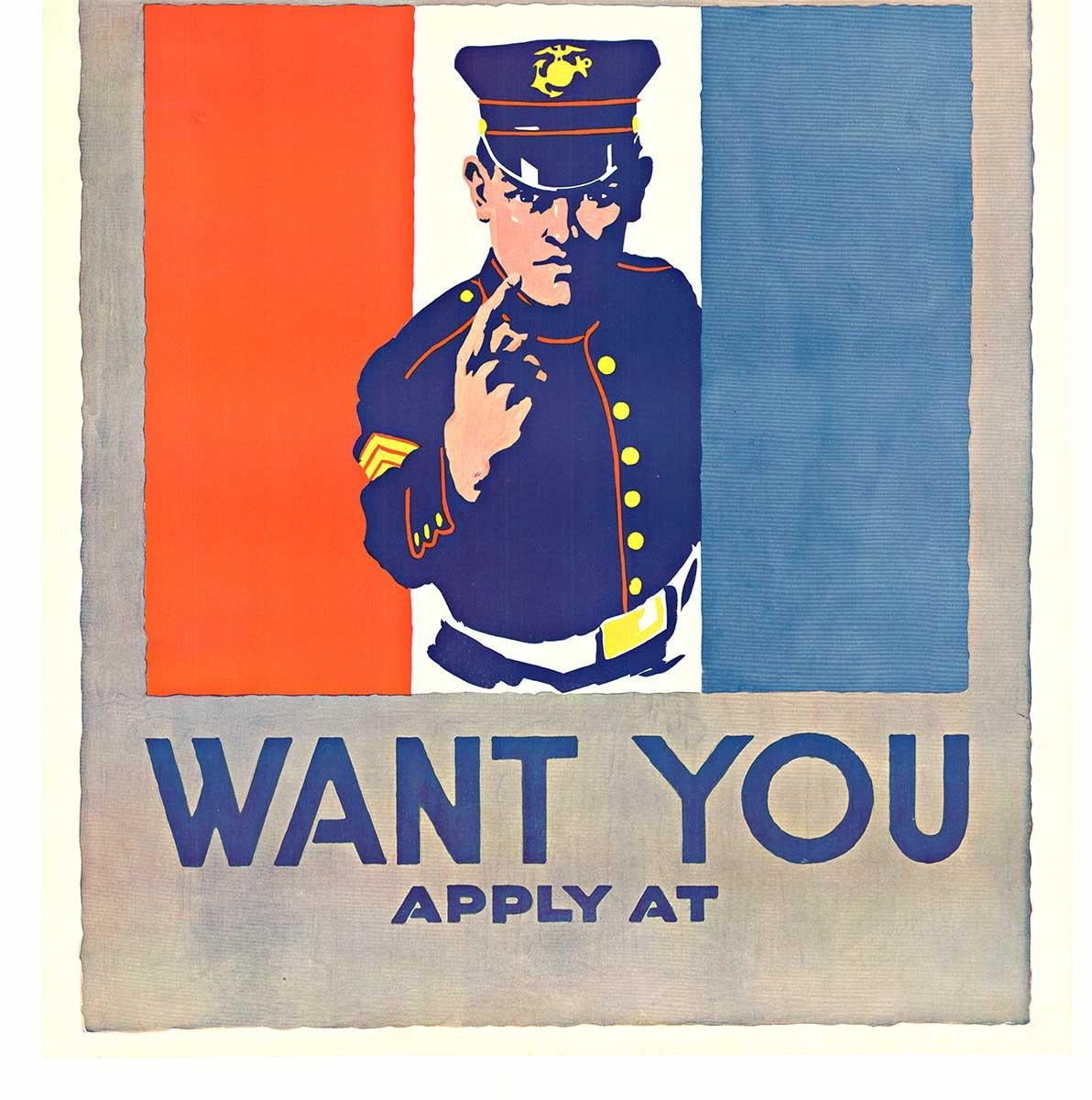Poster di reclutamento militare vintage originale 'The U. S. Marines Want You'. - Print Realismo americano di Unknown
