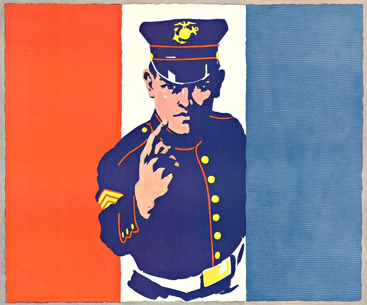 Poster di reclutamento militare vintage originale 'The U. S. Marines Want You'. - Figurative Print Beige di Unknown