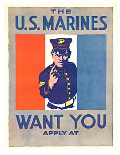 Cartel original de reclutamiento militar de época "Los Marines de EE.UU. te buscan