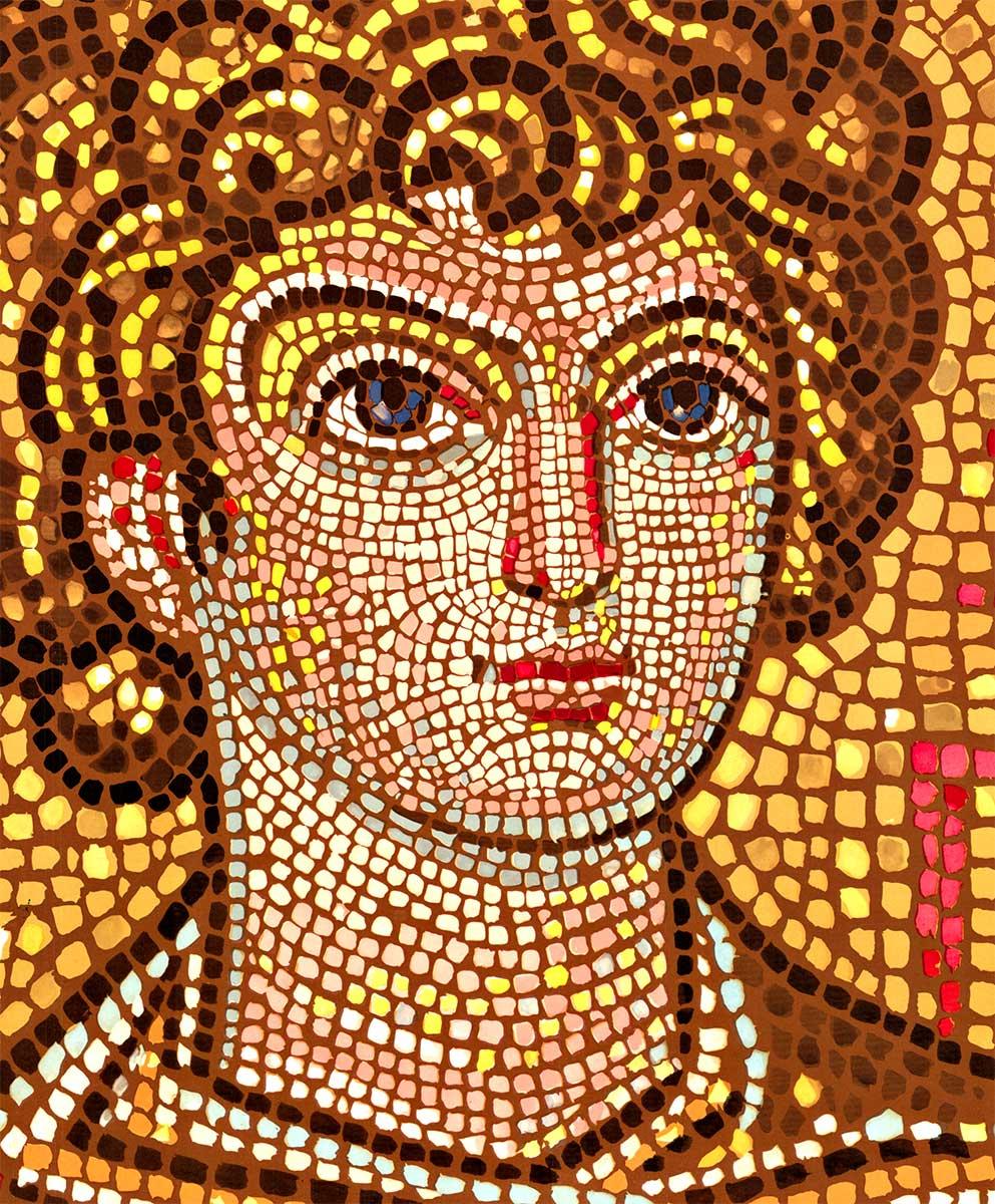 Cartel de viaje original: SALÓNICA GRECIA.   Iglesia de San Jorge (mosaico, siglo V).    Respaldo de lino en excelente estado; listo para enmarcar.   Firmado con monograma en la esquina inferior izquierda.  Publicado por la Organización Nacional de