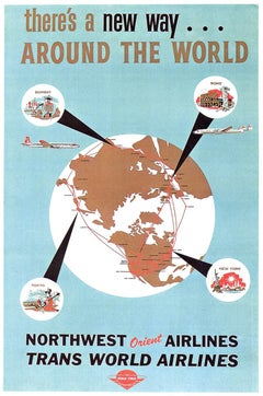 Original 'Trans World Airlines Northwest Orient Airlines' vintage travel poster