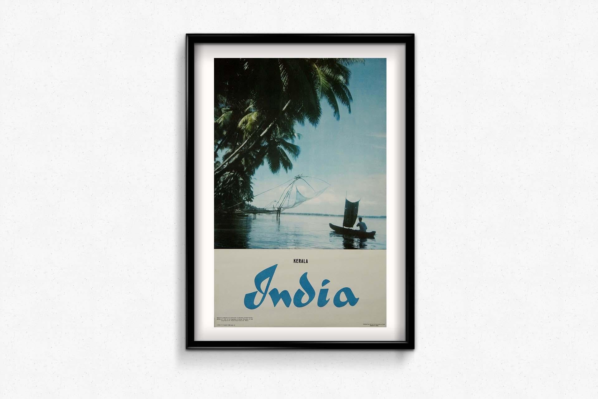 The original travel poster for Kerala, India, created in 1962, is a captivating portrayal of the lush and enchanting landscapes of this South Indian state. Known as 
