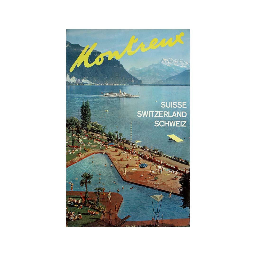 Original travel poster from the 1960s - Montreux - Swiss Riviera - Alps - Print by Unknown