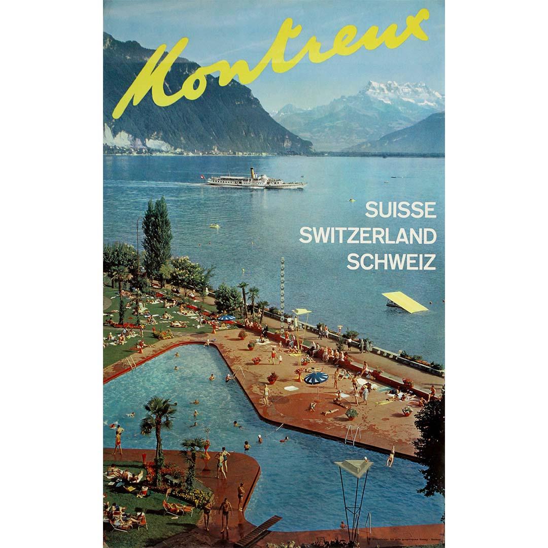 Original Reiseplakat aus den 1960er Jahren - Montreux - Schweizer Riviera - Alpen
