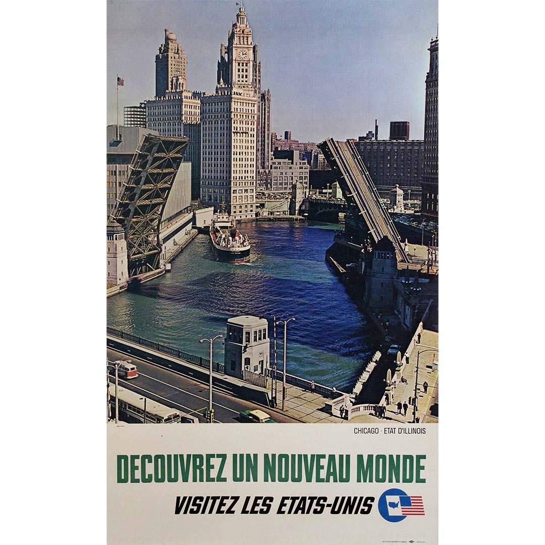 Original travel poster from the early 1960s invites tourists to visit Chicago