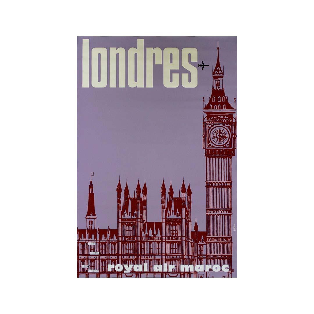 Original travel poster promoting London by Royal Air Maroc Airlines For Sale 2