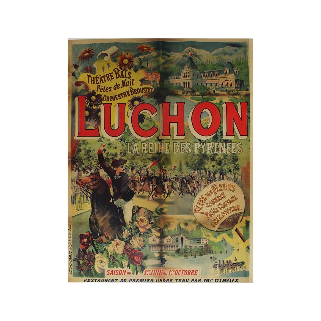 Original travel poster titled Luchon la reine de Pyrénées - Fêtes des fleurs For Sale 2