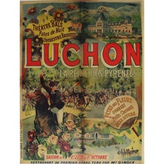 Affiche de voyage originale intitulée Luchon la reine de Pyrénées - Fêtes des fleurs