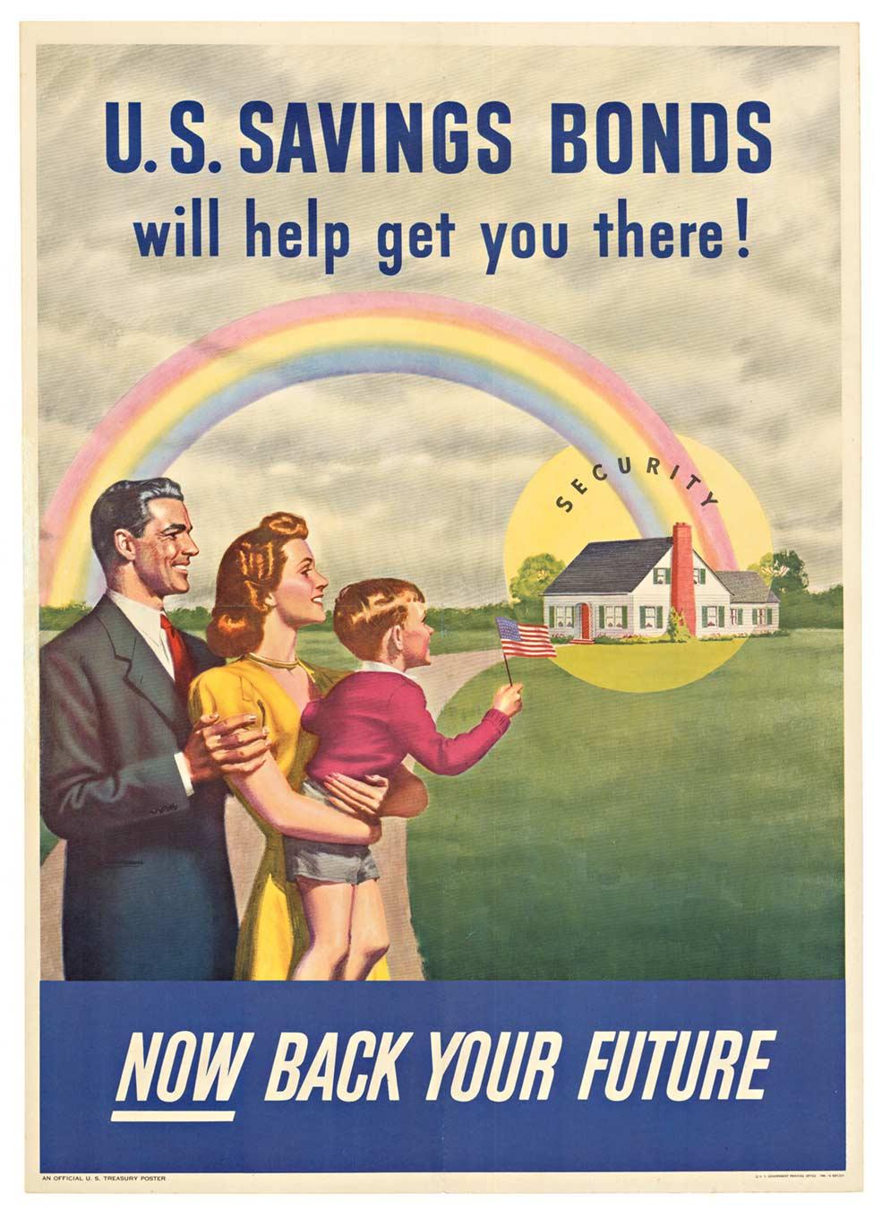 Unknown Landscape Print - Original 'U. S. Savings Bonds, NOw Back Your Future' vintage poster  1946