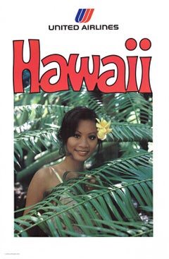 Póster de viaje tropical vintage "United Airlines Hawaii" original