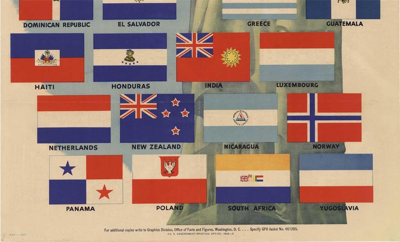 Original United Nations Fight for Freedom vintage linen backed poster - Print by Unknown
