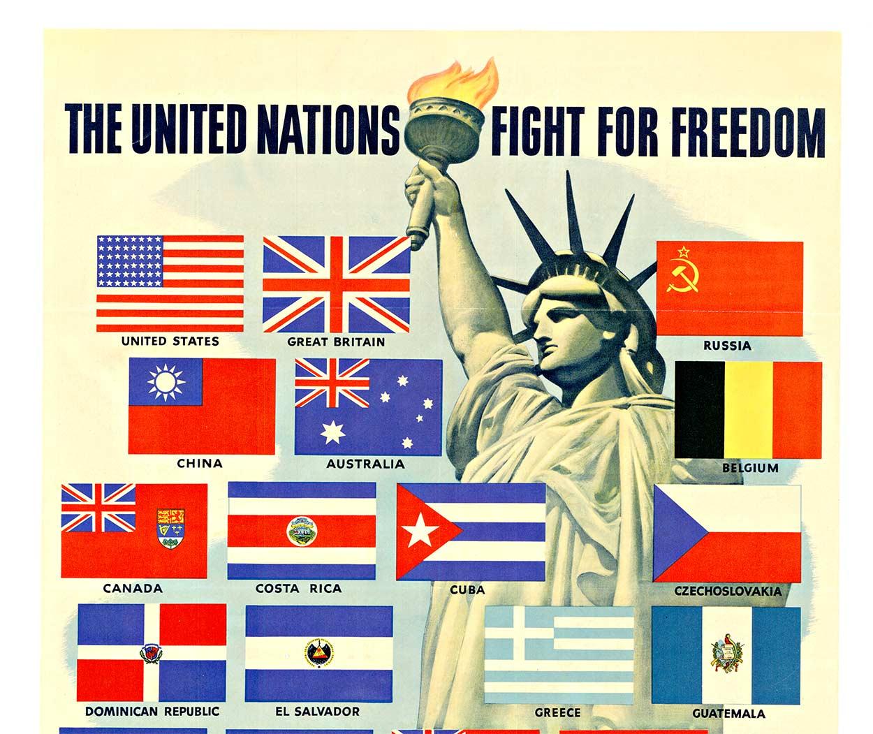 Poster originale delle Nazioni Unite per la lotta per la libertà con supporto in lino - Print di Unknown