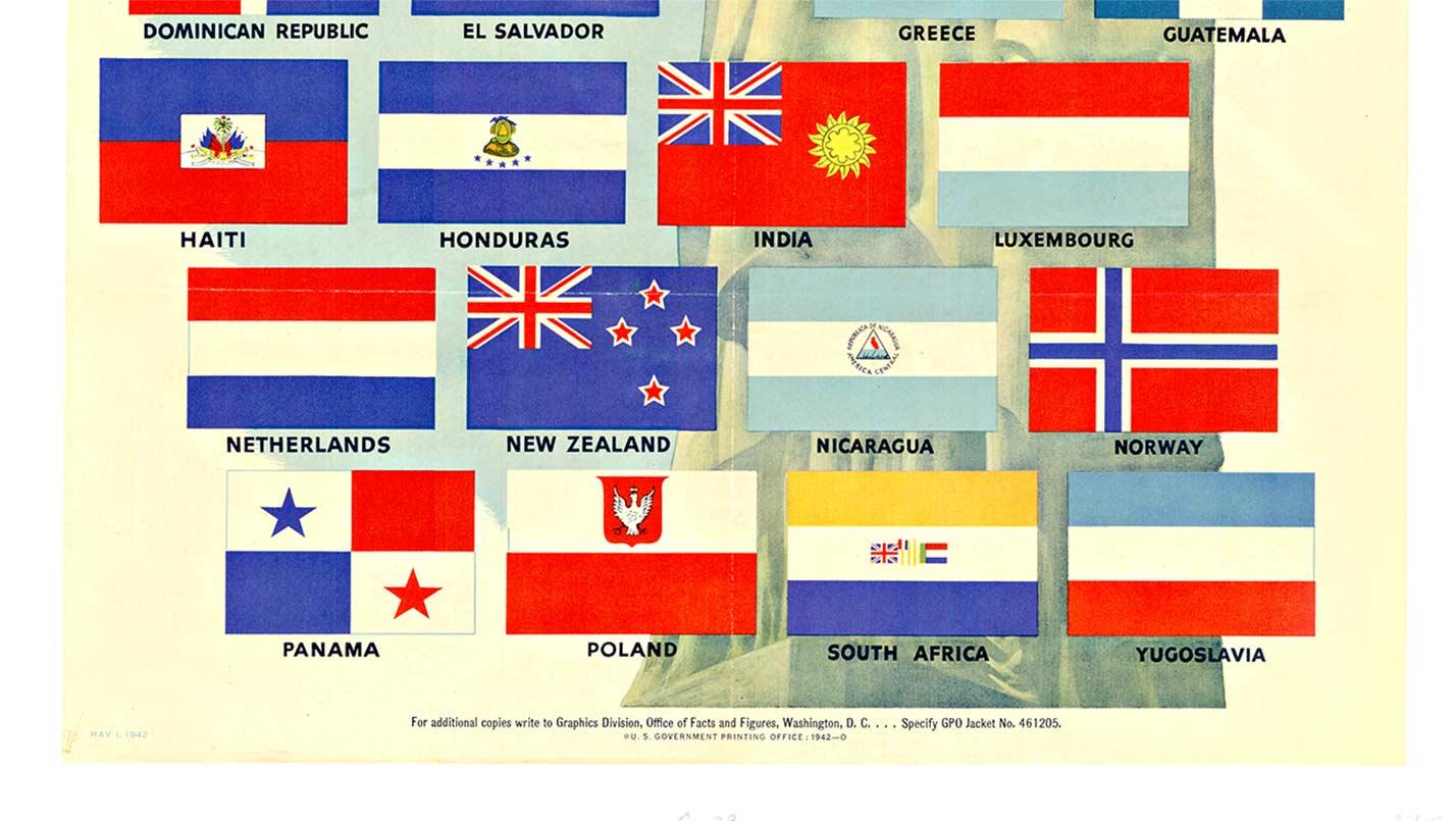Poster originale delle Nazioni Unite per la lotta per la libertà con supporto in lino - Print Realismo americano di Unknown