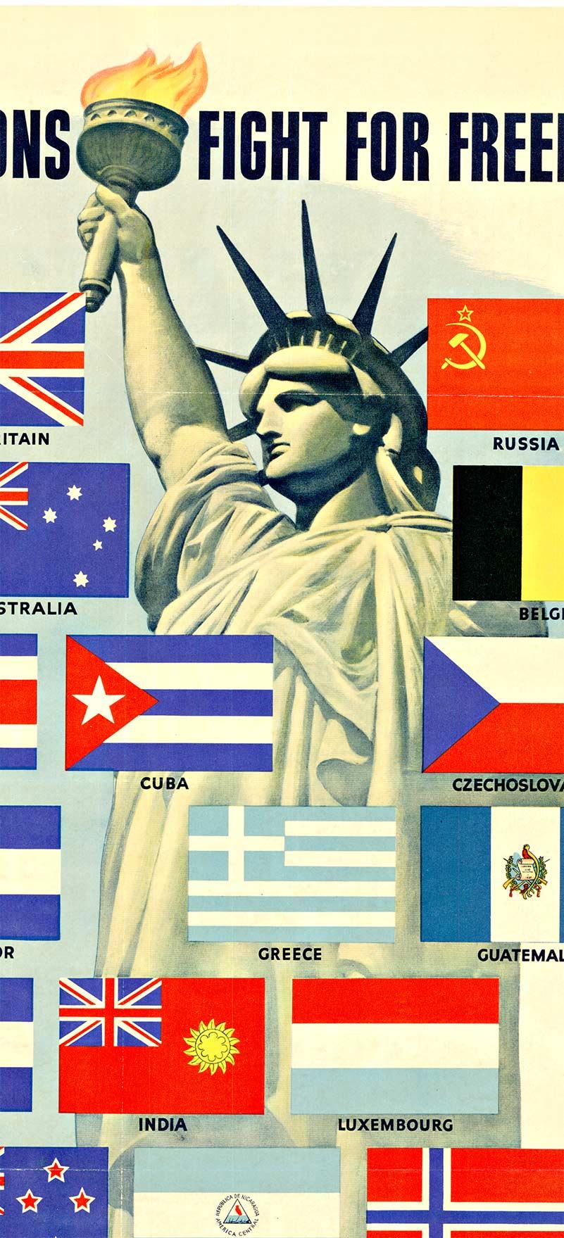 Poster originale delle Nazioni Unite per la lotta per la libertà con supporto in lino - Print Beige di Unknown