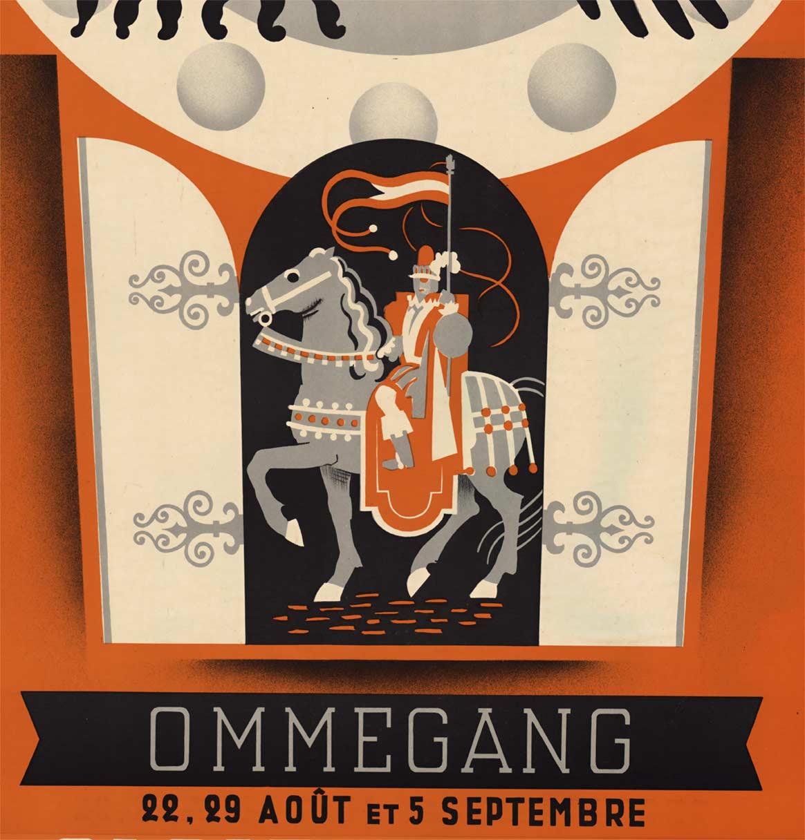 Original Ville d'Anvers, La Glorie d'Anvers, 1948 Lithograph linen-backed - Figurative Print Naranja de Unknown