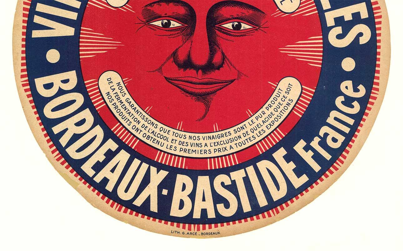 Original Vinaigreries Generals Bordeaux Bastide vintage vinegar poster, round - Art Deco Print by Unknown