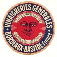 Cartel original de vinagre de época Vinaigreries Generals Bordeaux Bastide, redondo