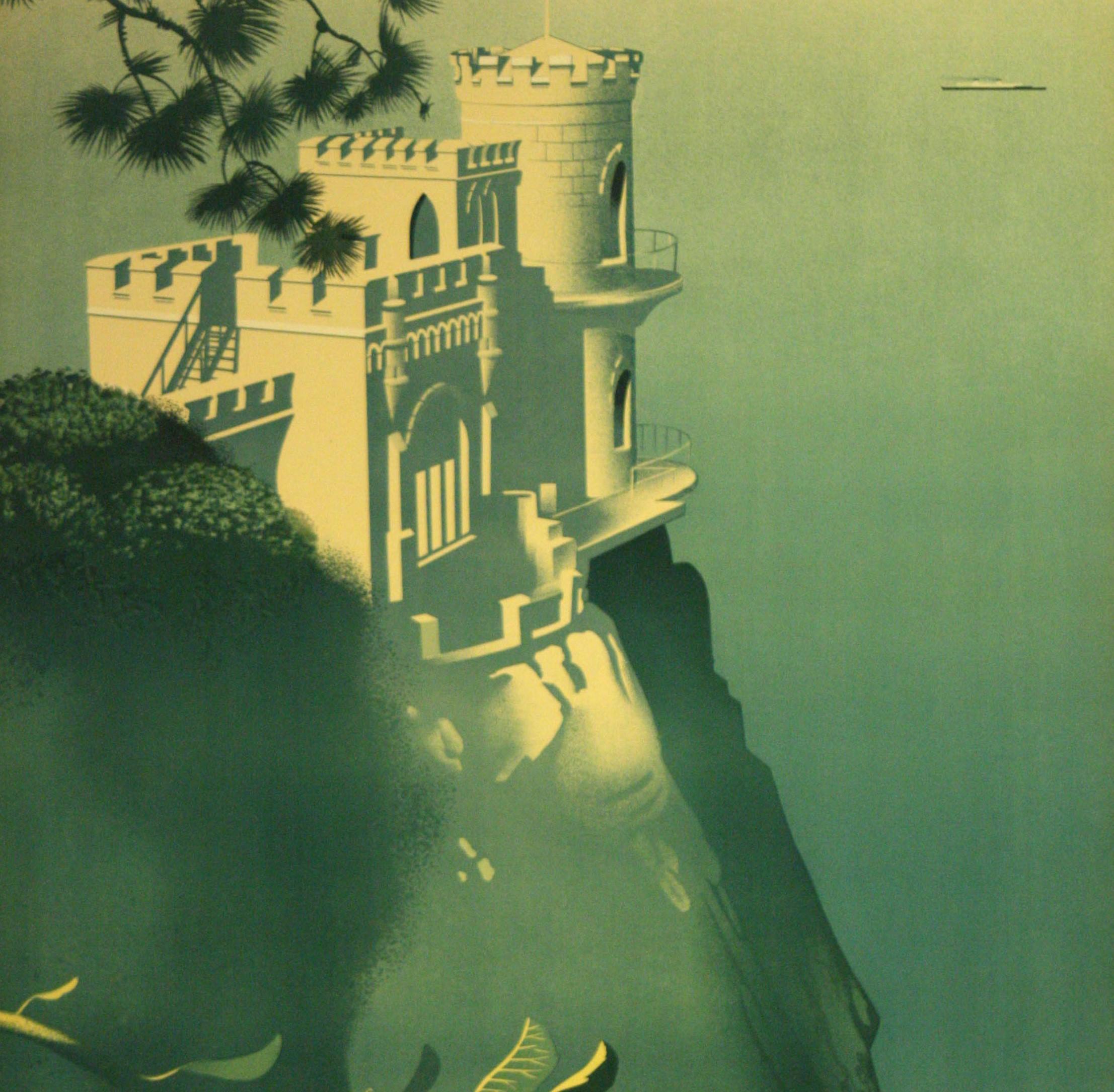 Original Vintage 1930s Intourist Travel Poster The Crimea Swallow's Nest Castle - Gray Print by Unknown