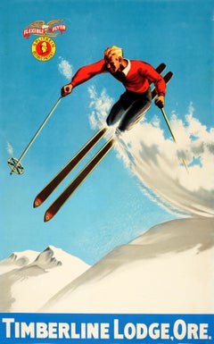 Original Vintage 1930s Ski Poster For Timberline Lodge Oregon & Splitkein Ostbye