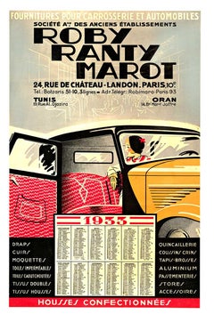 Cartel Original Vintage 1933 Automóvil Francés - Roby Ranty Marot  cartel deco