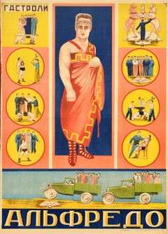 Original Vintage Advertising Poster Alfredo Strongman Circus Tour Weightlifting