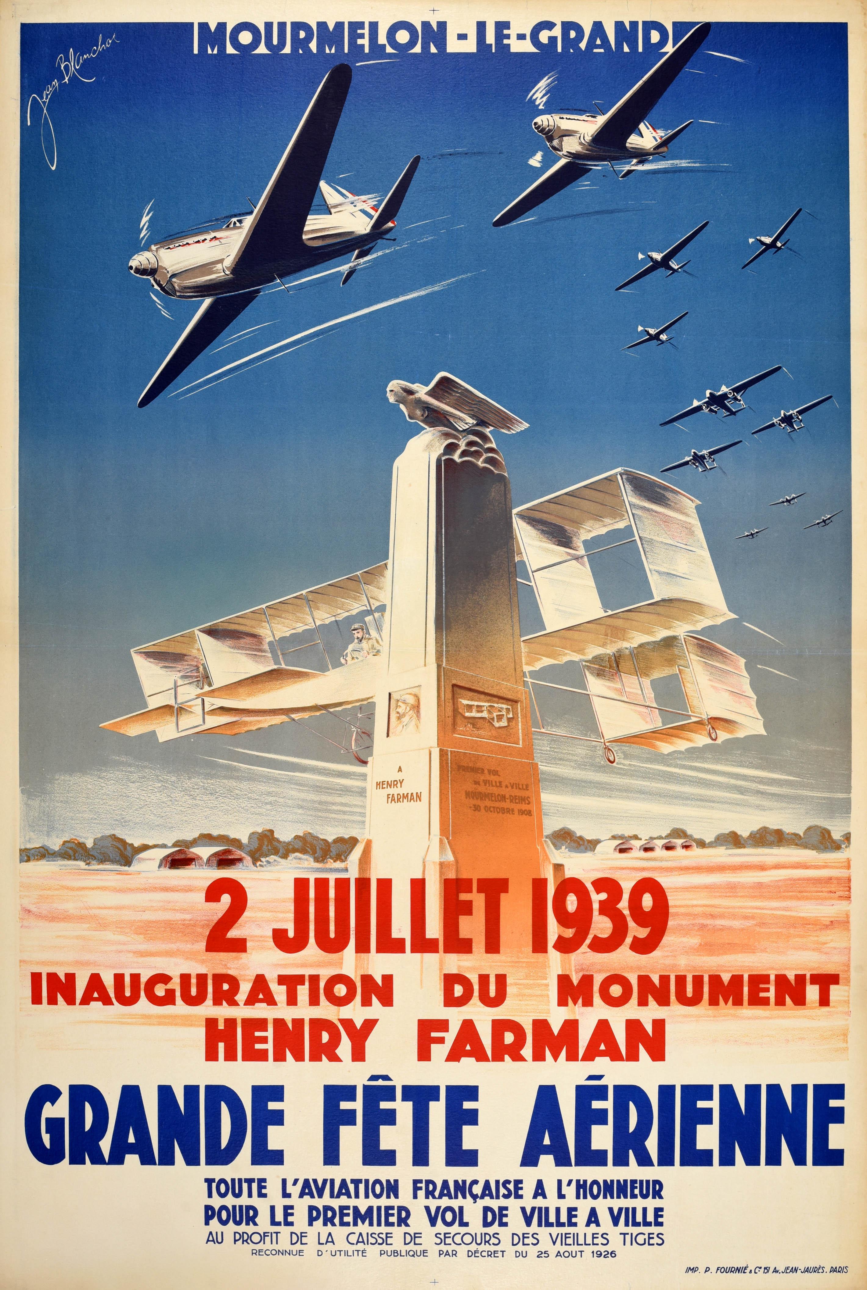Unknown Print - Original Vintage Advertising Poster Aviation Festival Henry Farman Art Deco