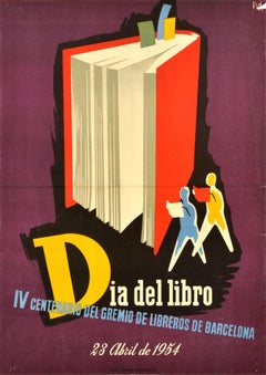 Original Vintage Advertising Poster Book Day Barcelona Booksellers Guild Spain