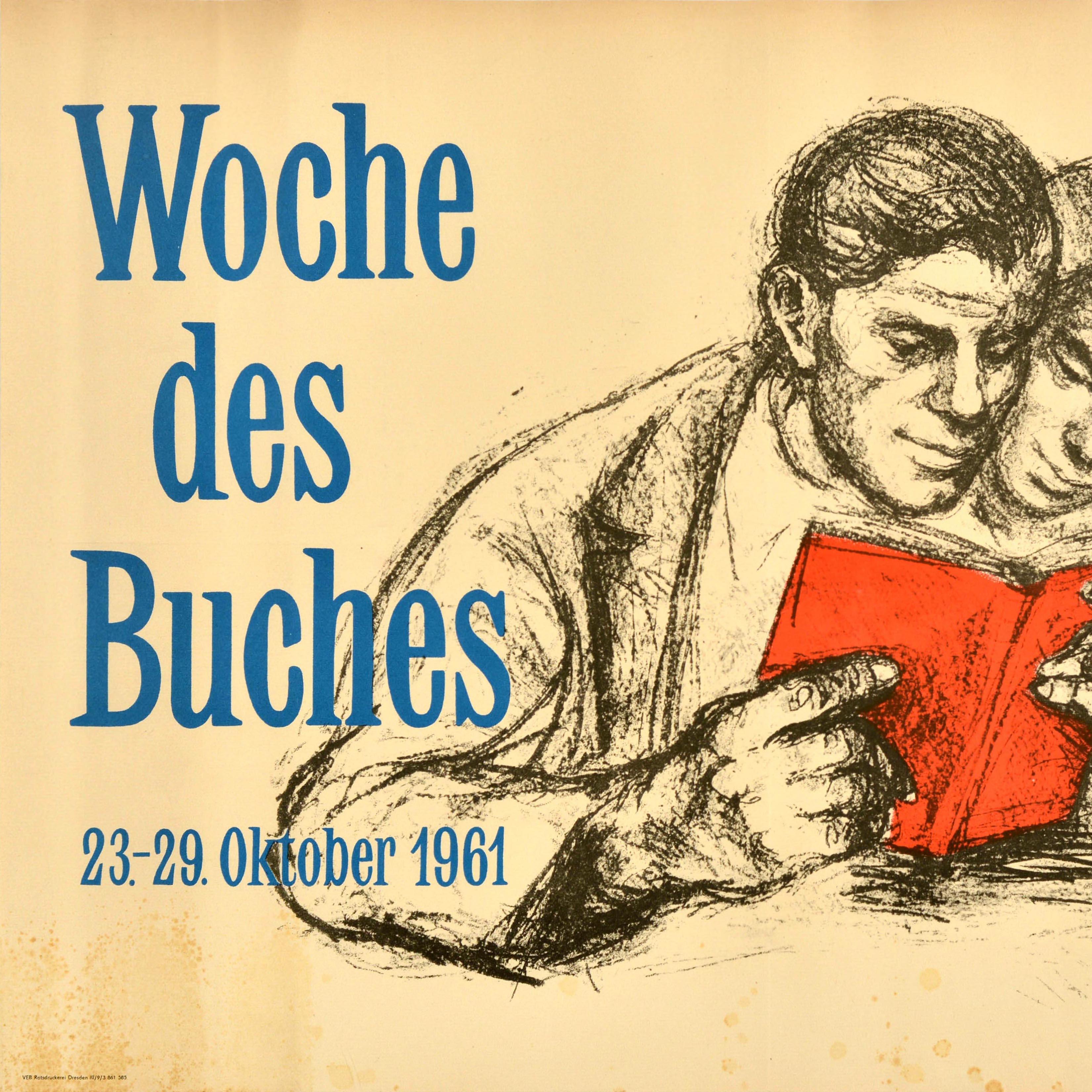 Cartel Publicitario Original Vintage Semana del Libro Woche Des Buches Lectura Alemania - Print Naranja de Unknown