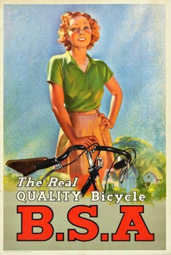 Original Vintage Advertising Poster BSA The Real Quality Bicycle Design Art