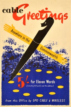 Original Vintage Advertising Poster Cable Greetings GPO Anywhere In Commonwealth