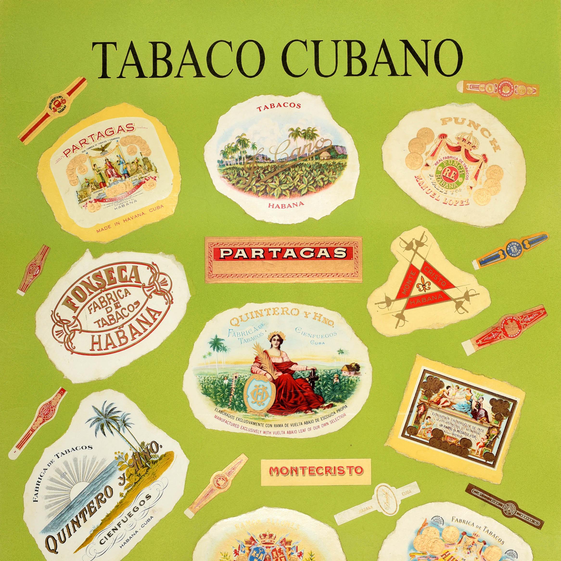 Original-Vintage-Werbeplakat Kuba Zigarren Kuban Tabak Tabaco Cubano (Grün), Print, von Unknown