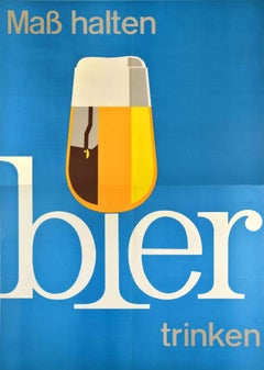Original Vintage Advertising Poster Drink Beer Moderately Glass Bier Alcohol Art