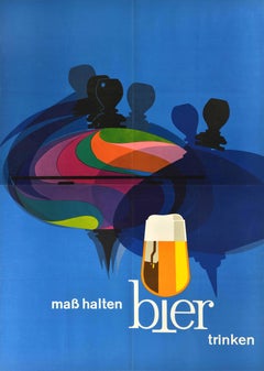 Original Vintage Werbeplakat Bier trinken Mäßig Kreisel Spielzeug Bier