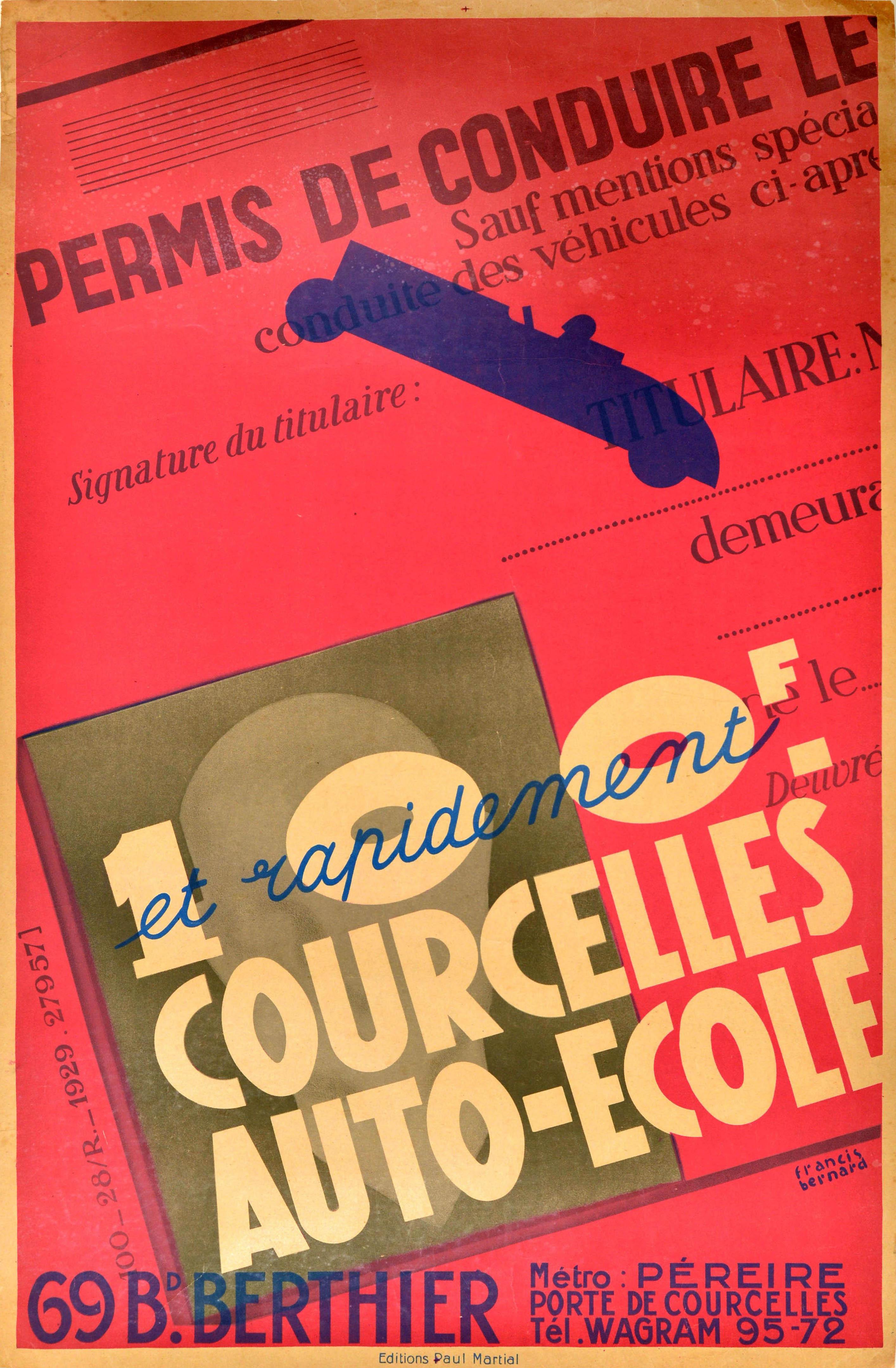 Unknown Print – Original-Vintage-Werbeplakat „ Driving School Courcelles“, Auto Ecole Design