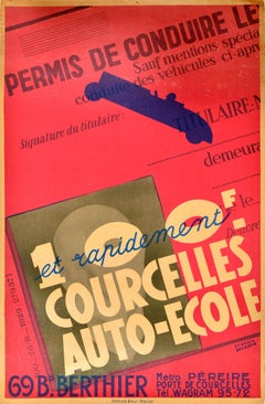 Original Vintage Advertising Poster Driving School Courcelles Auto Ecole Design