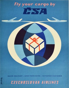 Original-Vintage-Werbeplakat Fly Your Cargo von CSA Tschechoslowakei Airlines