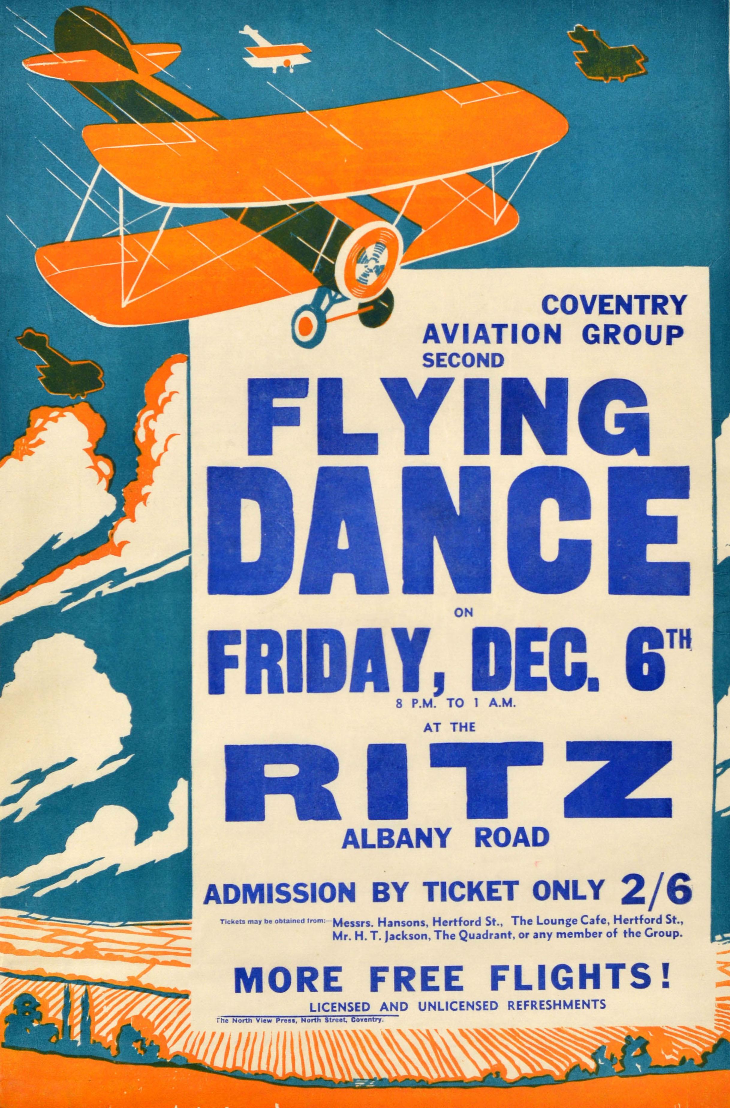 Original Vintage Advertising Poster Flying Dance Coventry Aviation Group Plane - Print by Unknown