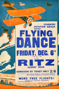 Original Vintage Advertising Poster Flying Dance Coventry Aviation Group Plane