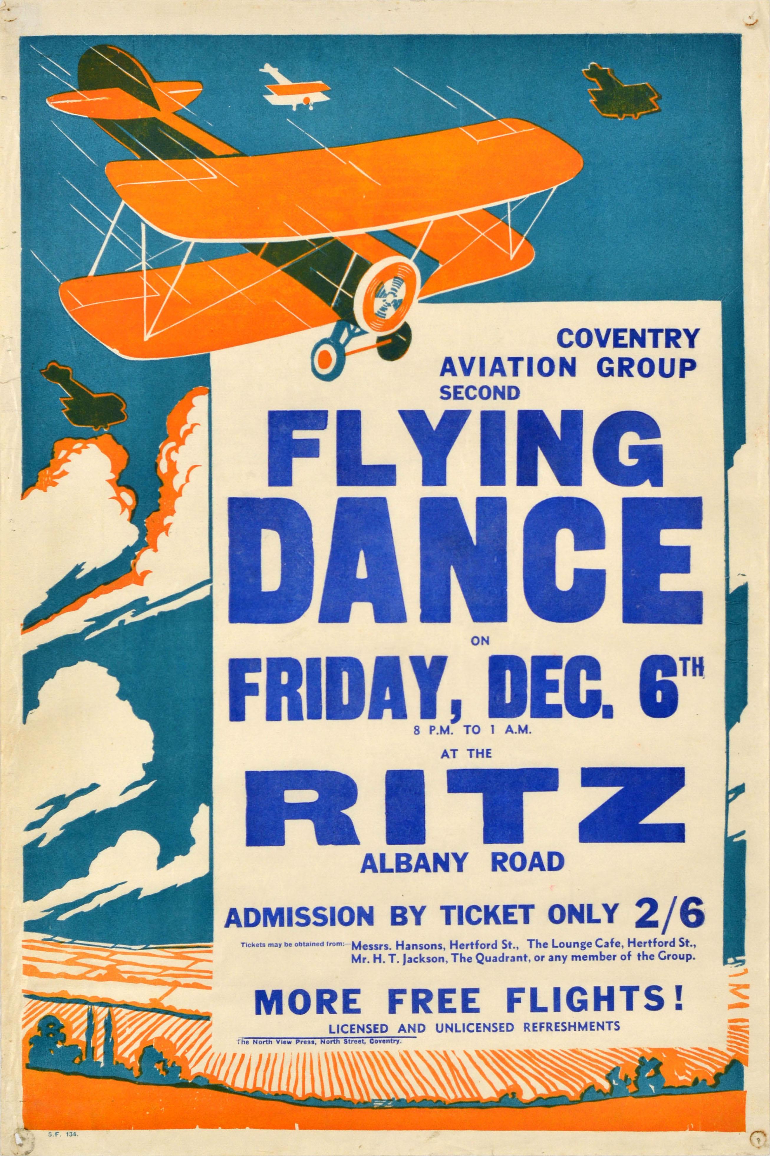 Unknown Print - Original Vintage Advertising Poster Flying Dance Coventry Aviation Group Plane